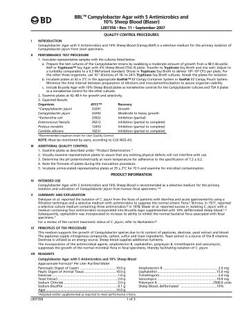 BBL™ Campylobacter Agar with 5 Antimicrobics and 10 ... - BD