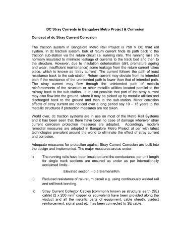 DC Stray Currents in Bangalore Metro Project & Corrosion Concept ...