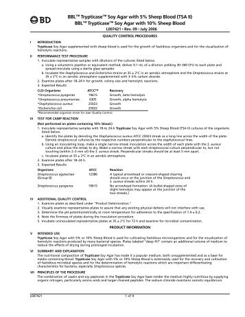 BBL Trypticase Soy Agar with 5% Sheep Blood (TSA II) BBL ... - BD