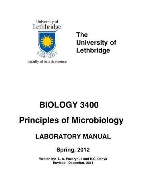 Biology 3400 Principles Of Microbiology Laboratory Manual