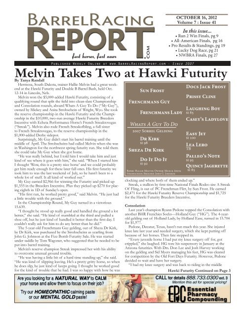 Melvin Takes Two At Hawki Futurity Barrel Racing Report