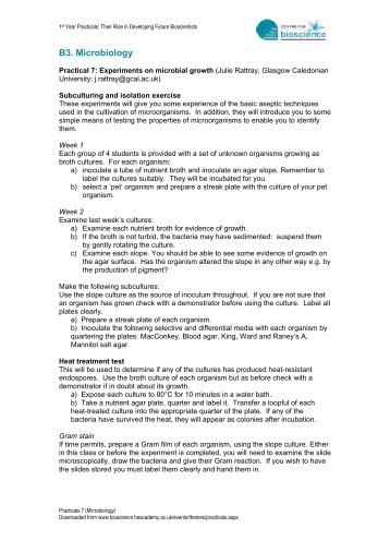 Practical 7: Experiments on microbial growth