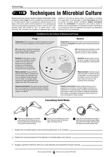 Techniques in Microbial Culture - Biozone International