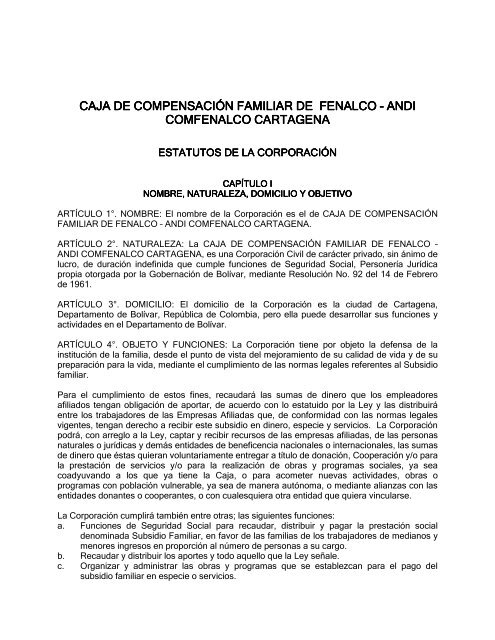 Comfenalco Cartagena Estatutos