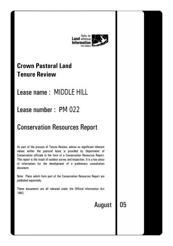 Middle Hill Pastoral Lease - Land Information New Zealand