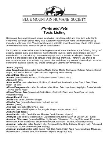 Plants and Pets Toxic Listing - Blue Mountain Humane Society