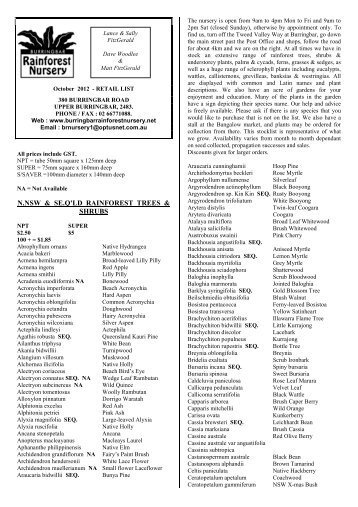 stock list - Burringbar Rainforest Nursery