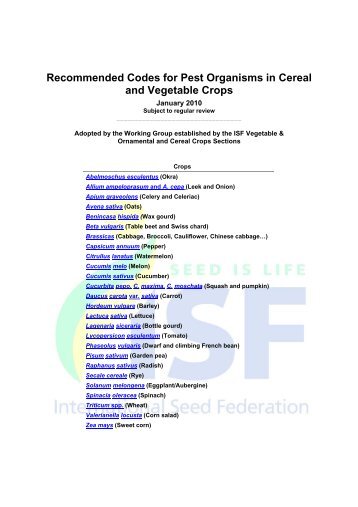 Codes for pathogens and pests in vegetable crops - Enza Zaden