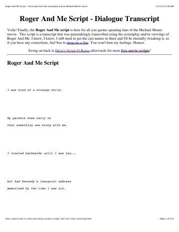 Roger And Me Script - School of Media Arts
