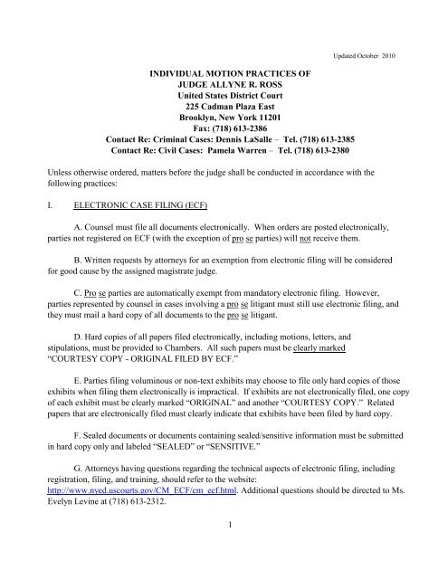 Individual Motion Practices and Rules - Eastern District of New York