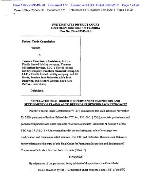 Stipulated Final Order for Permanent Injunction and Settlement of ...