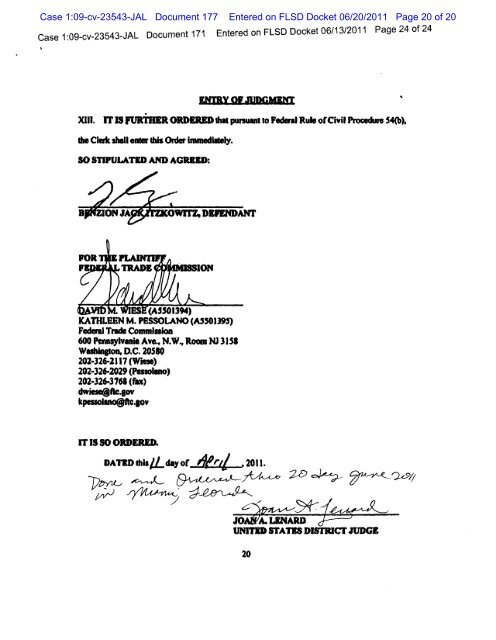 Stipulated Final Order for Permanent Injunction and Settlement of ...
