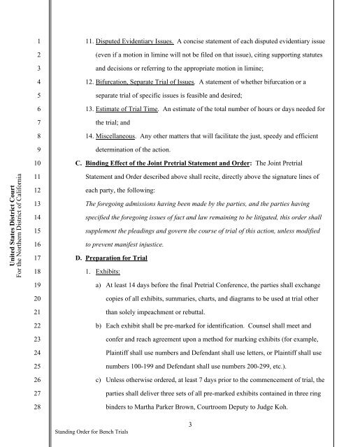 Judge Koh's Bench Pretrial Standing Order (.pdf, 74 - United States ...