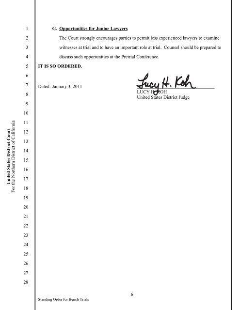 Judge Koh's Bench Pretrial Standing Order (.pdf, 74 - United States ...