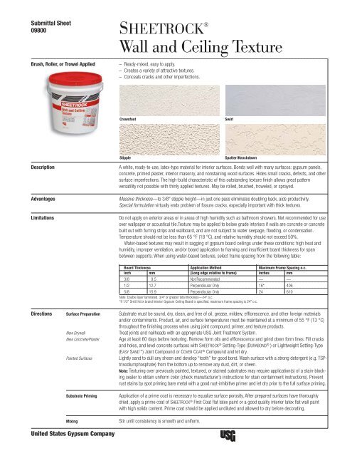 Sheetrock Wall And Ceiling Texture J1142 Usg Corporation