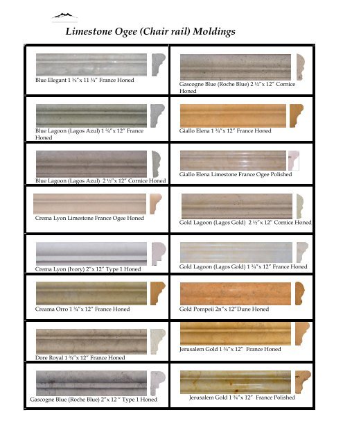 Limestone Ogee (Chair rail) Moldings - Onyx France, Inc.