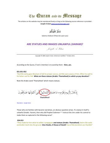 are statues and images unlawful - The Quran and its Message