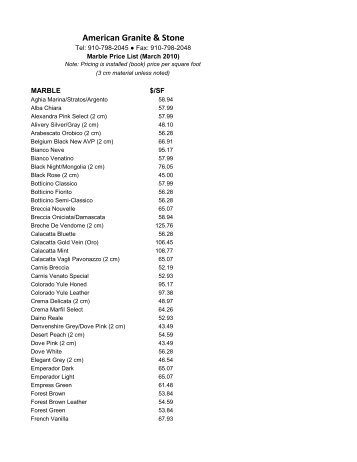 Marble price list - American Granite & Stone