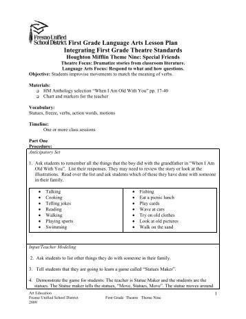 First Grade Language Arts Lesson Plan