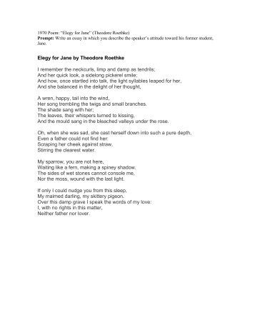Elegy for Jane by Theodore Roethke I remember ... - Baby's First Year