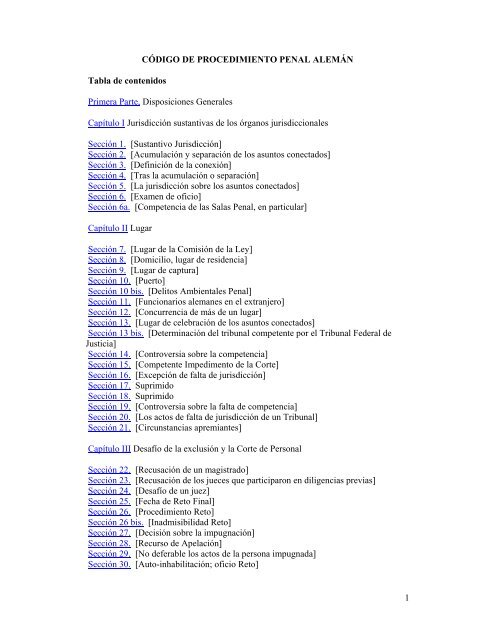 1 CÃ“DIGO DE PROCEDIMIENTO PENAL ALEMÃN Tabla de ... - Setec