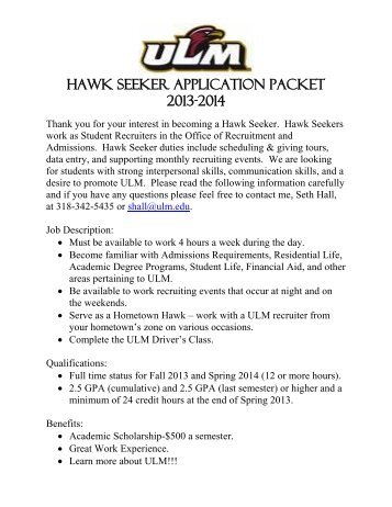 Be a Hawk Seeker, Student Application [.pdf] - University of ...