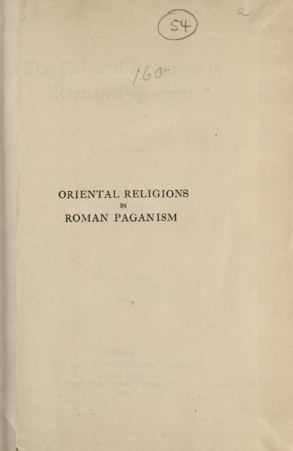 The Oriental Religions in Roman Paganism [1911] - Get a Free Blog