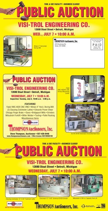 PUBLIC AUCTION PUBLIC AUCTION VISI-TROL ENGINEERING CO.