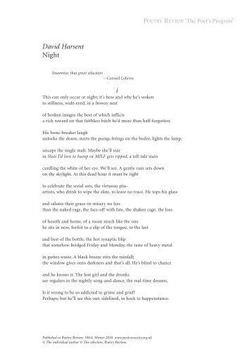 David Harsent Night i - The Poetry Society