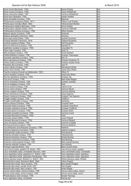 Species List for Rye Harbour SSSI - Wild Rye