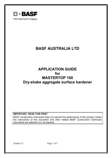 MASTERTOP 100 Application Guide - BASF Construction ...