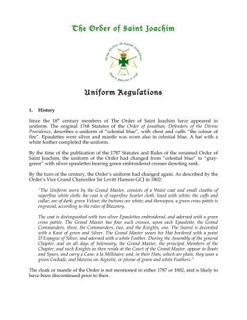The Order of Saint Joachim Uniform Regulations