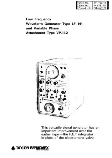 Low Frequency Waveform Generator Type LF141 ... - VMARSmanuals