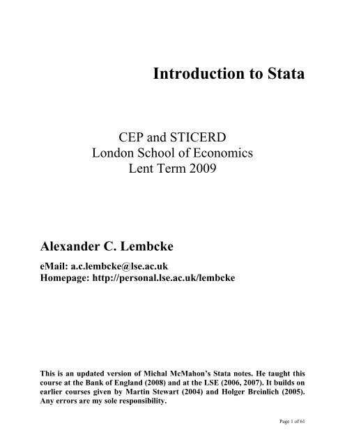 Introduction to Stata - LSE