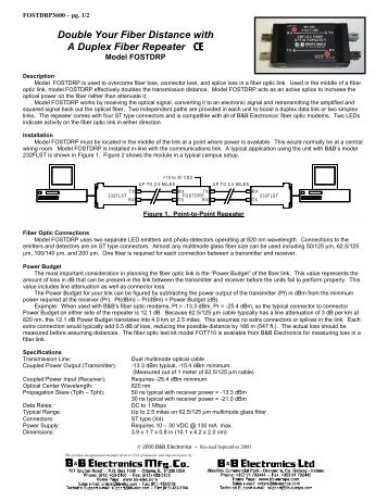 Duplex Fiber Repeater - FOSTDRP - Datasheet - B&B Electronics