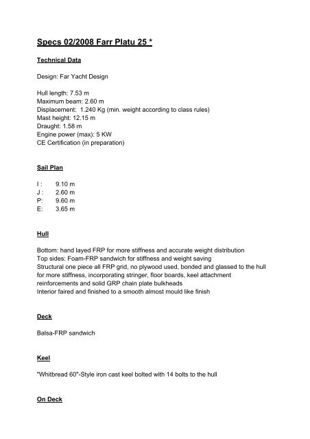Specs 02 2008 Farr Platu 25 Far East Boote