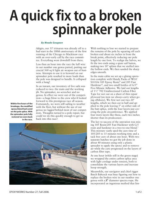 A quick fix to a broken spinnaker pole - WEST SYSTEM Epoxy