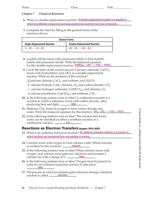Prentice Hall Charting Oxidation Number Answer Key