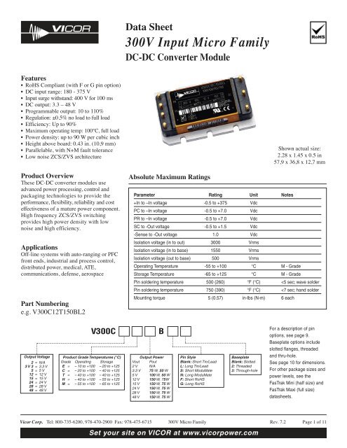 DataSheet - 300V Input Micro Family DC-DC Converter Module