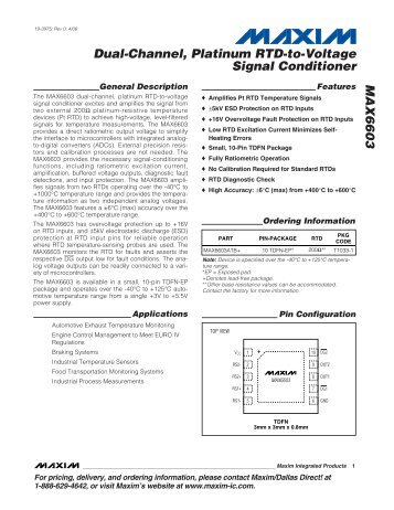 MAX6603 Dual-Channel, Platinum RTD-to-Voltage Signal Conditioner