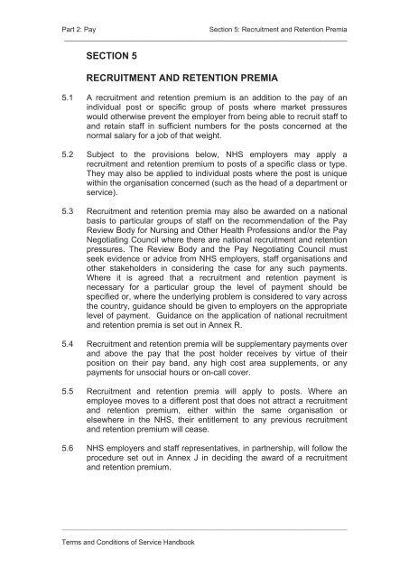 Agenda for change - Terms and conditions handbook