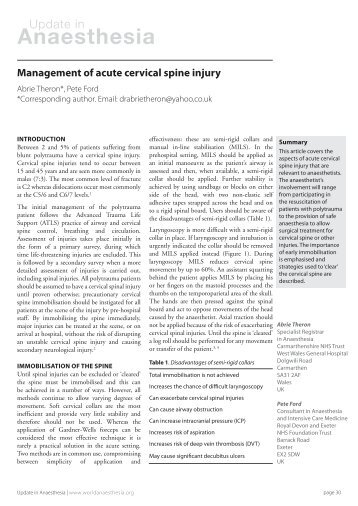 Download – Acute Cervical Spine Injury - Update in Anaesthesia