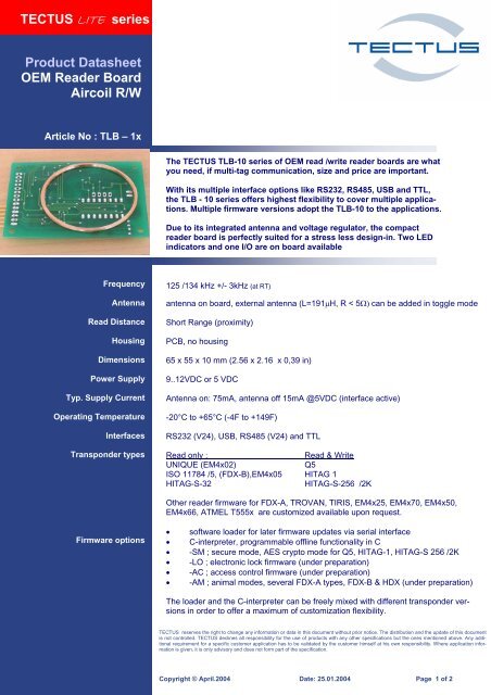 TLB-1x PCB reader board-OEM.pub