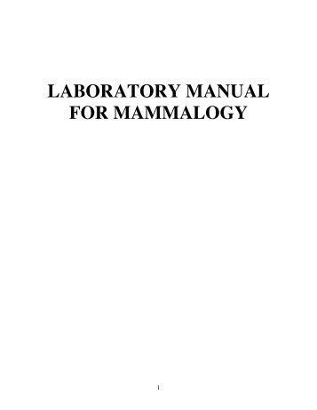 LABORATORY MANUAL FOR MAMMALOGY - Rowan