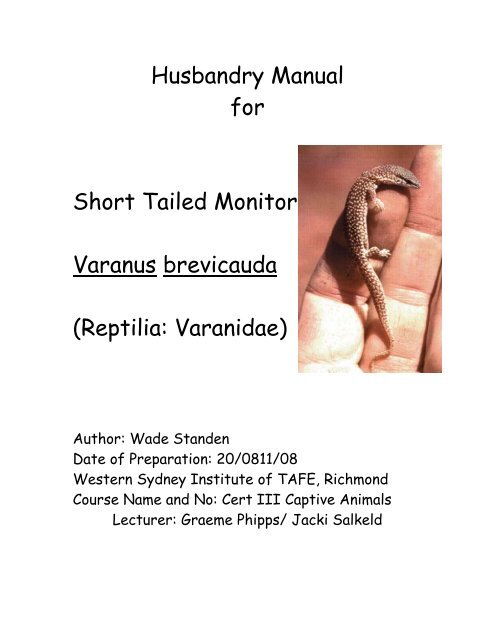 Husbandry Manual for Short Tailed Monitor Varanus ... - Nswfmpa.org