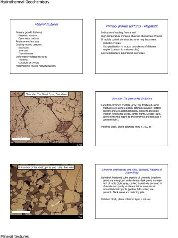 Hydrothermal Geochemistry Mineral textures