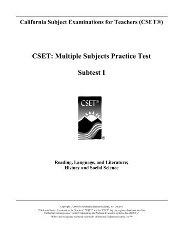 CSET: Multiple Subjects Practice Test Subtest I - CSETs
