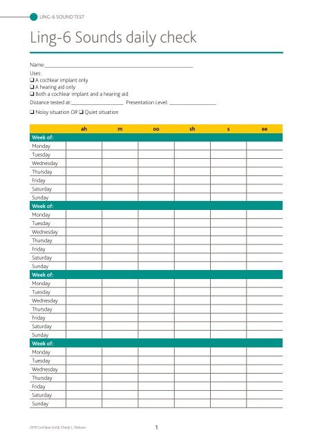 Daily Hearing Aid Check Chart