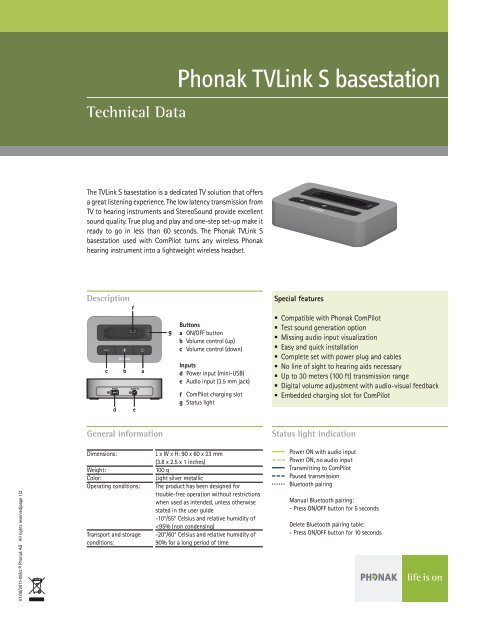 Datasheet TVLink S basestation - Phonak