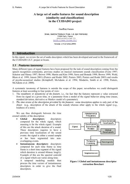 A large set of audio features for sound description ... - WWW Ircam